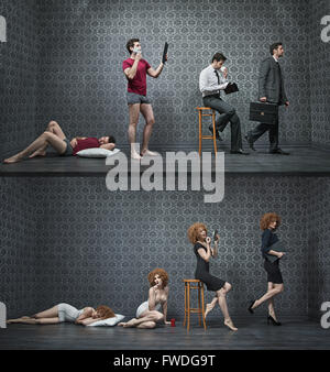 Photo collage of a typical morning of white collar employees Stock Photo