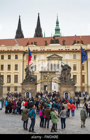 Entrance Gates to Prague Castle, Prague, Czech republic, Europe Stock Photo