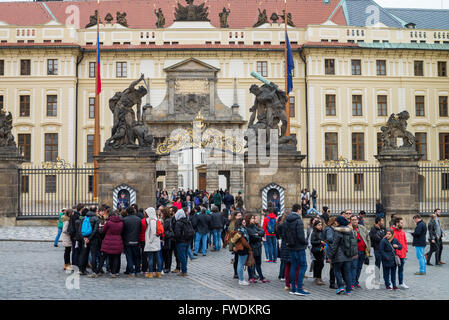 Entrance Gates to Prague Castle, Prague, Czech republic, Europe Stock Photo