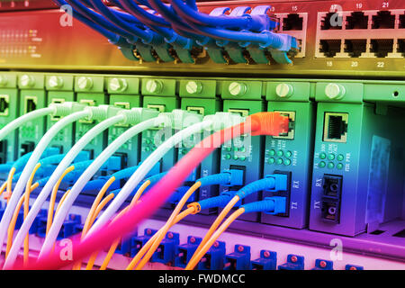 fiber optic servers and hardwares in an internet data center Stock Photo