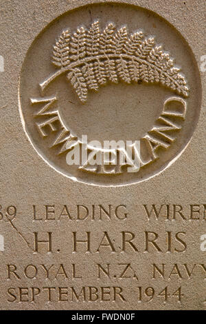 Sri Lanka, Trincomalee, Uppuveli, Commonwealth War Cemetery, New Zealand navy grave Stock Photo