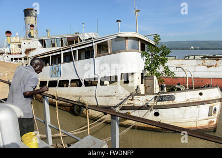 KENYA Kisumu, old vessel MV Reli and SS Nyanza built 1907 by Bow, McLachlan and Company of Paisley in Renfrewshire, Scotland as knock down' vessel; that is, she was bolted together in the shipyard at Paisley, all the parts marked with numbers, disassembled into many hundreds of parts and transported in kit form by sea to Kenya for reassembly, since 2002 out of service / KENIA  Kisumu, altes Schiff MV Reli und Dampfschiff Nyanza, gebaut 1907 von Bow, McLachlan and Company of Paisley in Renfrewshire, Scotland, seit 2002 ausser Dienst Stock Photo