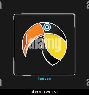 colorful, tropical bird icon isolated on black background. vector toucan logo design. wild, cute bird character. popular, stylis Stock Vector