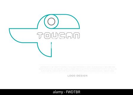 thin line, tropical bird icon and corporate lettering isolated on white background. vector toucan logo design. wild, cute bird c Stock Vector