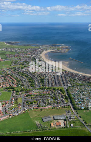 A scenic aerial view of Newbiggin by the Sea on the Northumberland ...