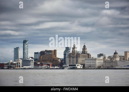 from West Float Merseyside Liverpool docks birkenhead   liverpool skyline with the Liver Building fronts over the River Mersey c Stock Photo