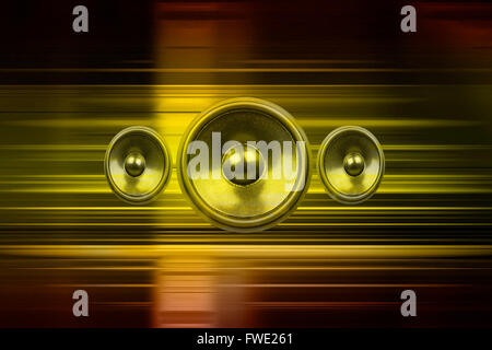 Audio speakers with gold light streaks Stock Photo