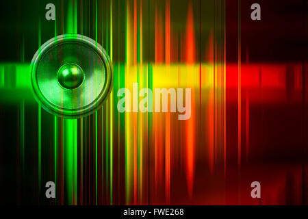 Audio speaker with colourful light streaks Stock Photo