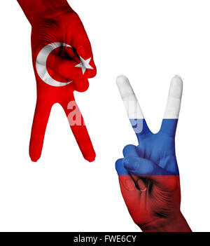 Hands making the V sign with painted flag Stock Photo