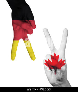 Hands making the V sign with painted flag Stock Photo