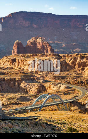 Hite Crossing Bridge, an arch bridge over Colorado River, Trail of the Ancients aka Bicentennial Highway, Glen Canyon National Recreation Area, Utah Stock Photo