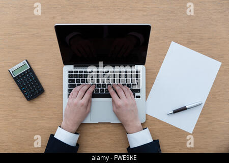 Work from above Laptop and tools. Stock Photo