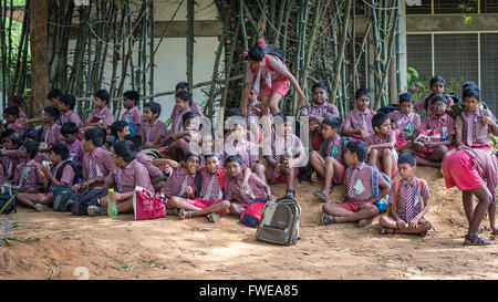 Schoolchildren at Auroville, an experimental township in Viluppuram district in the state of Tamil Nadu Stock Photo