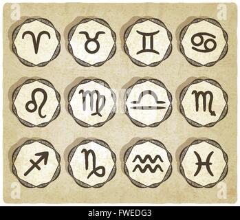 set of zodiac signs on retro background - vector illustration Stock Vector