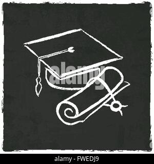 Graduation cap and diploma on old background - vector illustration Stock Vector