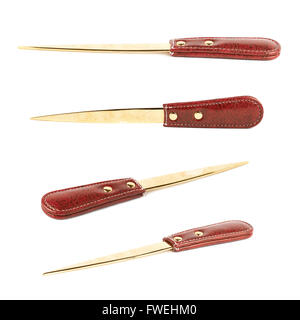Red leather envelope knife isolated Stock Photo