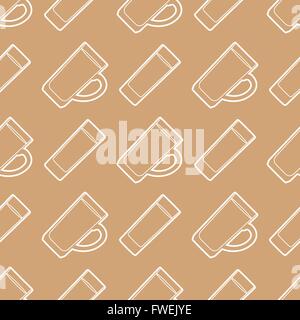 vector white outline beer mugs highball glasses seamless pattern on brown gold background Stock Vector