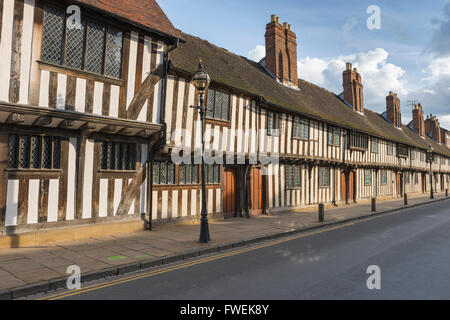 Old medieval street, view of typical half timbered medieval row houses in Church Street, Stratford Upon Avon, England, UK Stock Photo