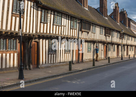 Street Stratford Upon Avon UK, view of typical half timbered medieval houses in Church Street, Stratford Upon Avon, England, UK Stock Photo