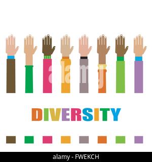 diversity hands raised illustration Stock Vector