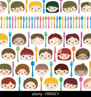 menu kids faces background Stock Vector