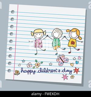 notebook paper happy children day Stock Vector