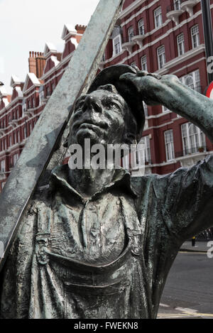 A window cleaner sculpture by Allan Sly outside Edgware Tube Station in London, United Kingdom. Stock Photo