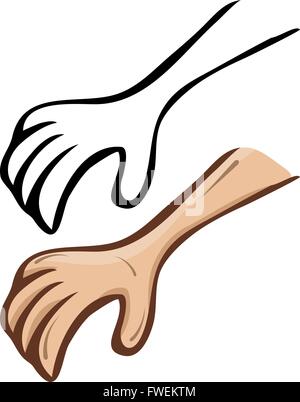 Simple vector cartoon hand. A set of contour and painted Stock Vector