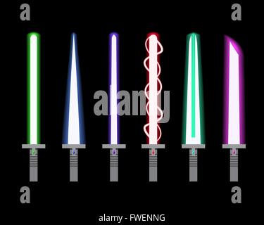 Set of light sword in flat style, vector Stock Vector