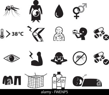 Set of Zika virus icon in silhouette style, vector Stock Vector