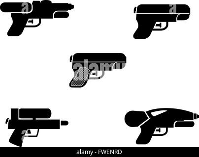 Set of water gun icons in silhouette style, vector object Stock Vector