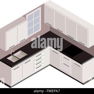 Vector isometric kitchen interior Stock Vector Image & Art - Alamy