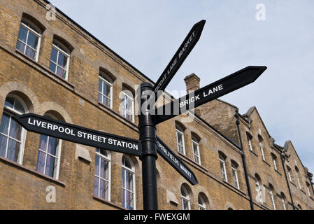 Signposts to popular locations in London, United Kingdom. Stock Photo