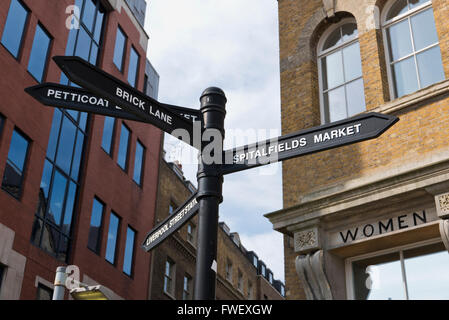 Signposts to popular locations in London, United Kingdom. Stock Photo