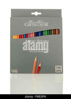 Winneconne, WI - 1April 2016: Box of Brevillier's cretacolor atrist studio coloring pencils on an isolated background, Stock Photo