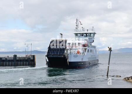 The Caledonian MacBrayne 'Loch Shira' car and passenger ferry departing from Largs for Cumbrae in Scotland. Stock Photo