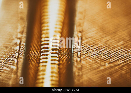 Retro Zipper Closeup On Brown Leather Wallet Stock Photo