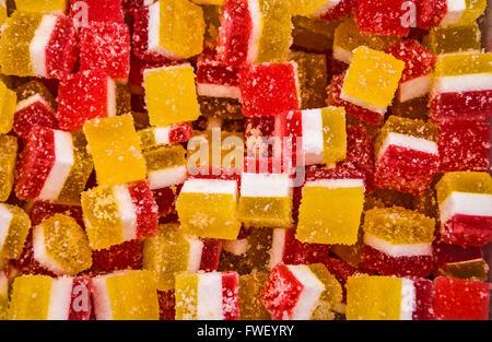 Beautiful and sweet colorful jelly beans in a pile of bait eye. Stock Photo