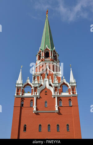 Troitskaya (Trinity) Tower is tower in center of northwestern wall of Moscow Kremlin and was built in 1495 - 1499. Russia Stock Photo