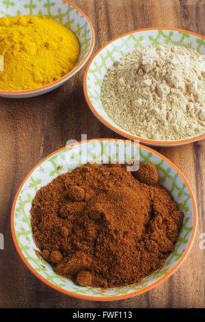 Ground Spices in Bowls Stock Photo