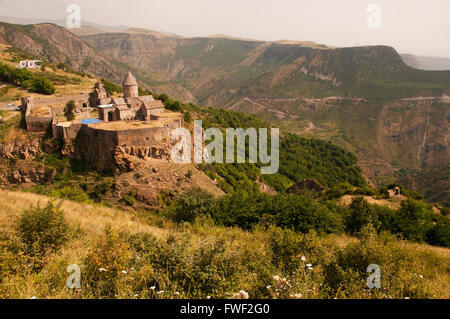 The Monastery of Tatev is a 9th century Armenian monastery located on a large basalt plateau near the Tatev village in Syunik Pr Stock Photo