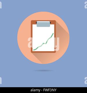clipboard with graph flat design long shadow vector icon in circle on pastel blue background Stock Vector