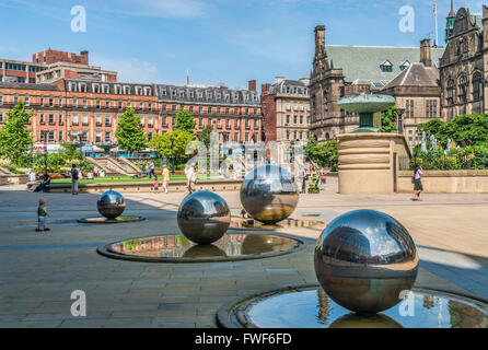 Modern artwork in front of the Sheffield Town Hall, England, UK Stock Photo