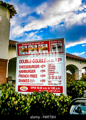 The Menu Board at the drive thru at In-N-Out Burger in Camarillo California Stock Photo