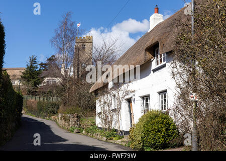 doone cottage,dunsford,cob and thatch,devon,dartmoor,vernacular,Doone Cottage is a grade II listed building in Dunsford, Devon, Stock Photo