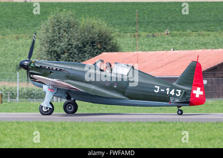 Morane-Saulnier D-3801 HB-RCF is a French built fighter aircraft from World War II. This example operated by the Swiss Air Force Stock Photo