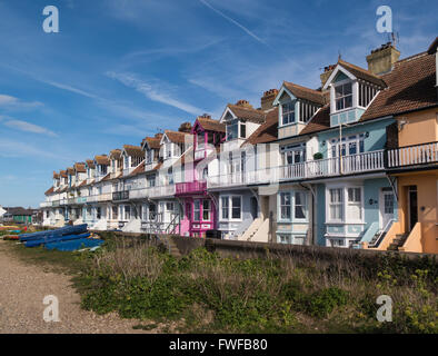 Whitstable, Kent, UK. 4th April, 2016. The sun shines on the pretty Wave Crest Victorian terrace, row  houses on the seafront in Whitstable. Credit:  CBCK-Christine/Alamy Live News Stock Photo