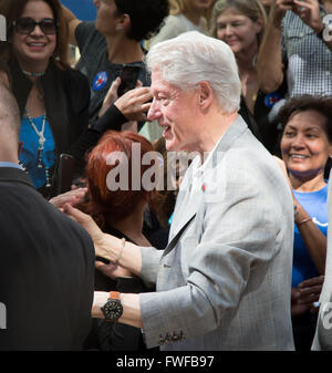 Los Angeles, California, USA. 3rd April, 2016. President Bill Clinton, former president of the United States, meets with the crowd after finishing his speech   at a campaign event held for Hillary Clinton at Los Angeles Trade - Technical College in Los Angeles, California, USA.  Credit:  Sheri Determan / Alamy Live News Stock Photo