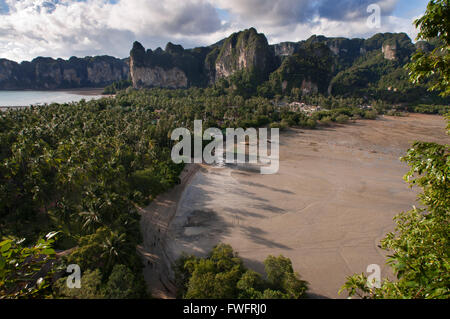 Panoramic view of Railay near Krabi in Thailand from the viewing point. Railay, also known as Rai Leh, is a small peninsula betw Stock Photo