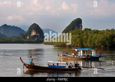 Khao Khanap Nam. Krabi River and Kanab Nam Twin Peaks in the distance, Krabi Town, Krabi Province, Thailand, Southeast Asia, Asi Stock Photo